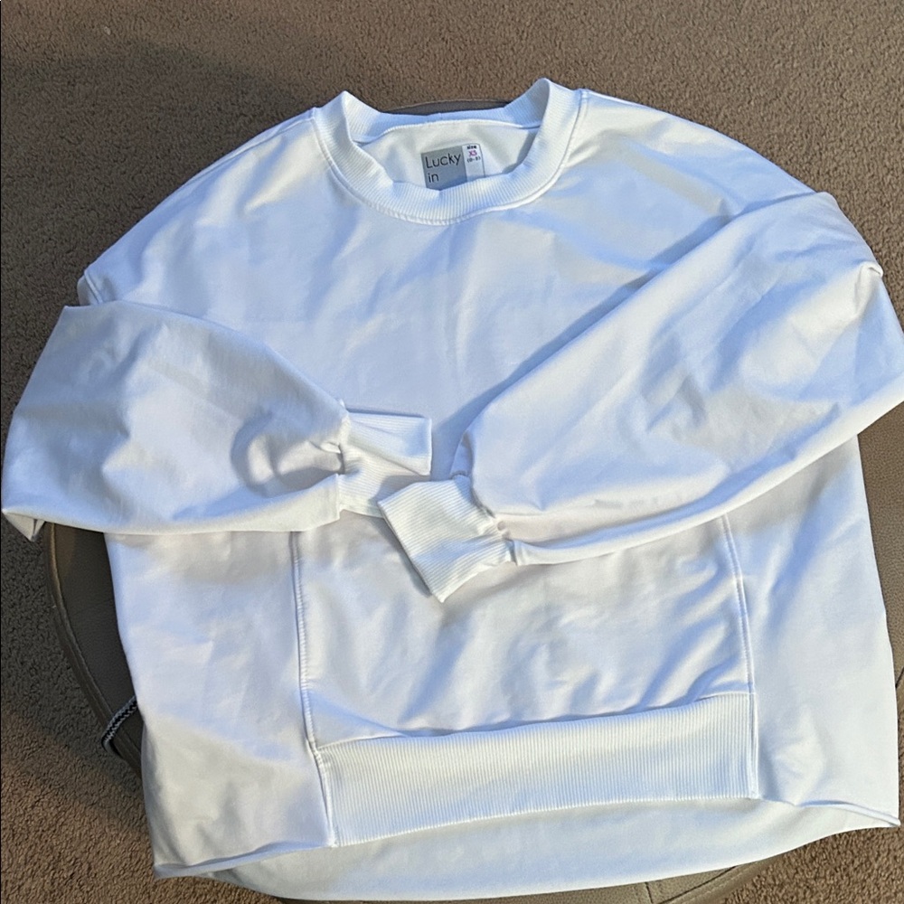 Lucky in Love Women's White Crewneck Sweater